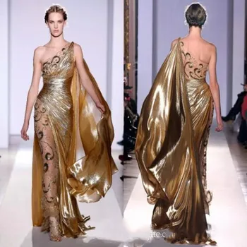 Couture Appliques Aukso Vakaro Suknelės Ilgai Undinė Vieną Petį su Appliques Vien Derliaus Inscenizacija Prom Chalatai