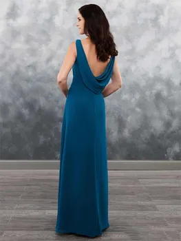 Elegantiškas Modernus Samtelis Kaklo Vakarą Oficialią Suknelės 2020 Backless Rankovių Šifono Suknelės Motina Zawalcowany Prom Dresses