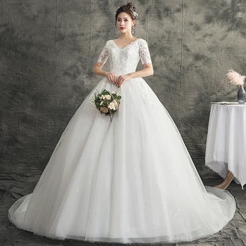Naujas Mados paprasta off White V Kaklo Vestidos De Novia 2020 Vestuvių Suknelė Elegantiškas brides Traukinio prabangių nėrinių Suknelės, chalatas de mariage