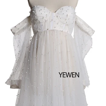 Off Peties Perlai Aukštos Kokybės Dramblio Kaulo Ilgomis Rankovėmis Atidaryti Priekiniai Motinystės Suknelė Prom Dresses Yewen
