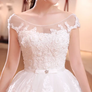 Spalvingas Kamuolys Suknelė Subtilus Lankas Nėrinių Valtis Kaklo Vestuvių Suknelė Vestido De Novia 3D Gėlių Perlai China Realus Vaizdas Nuotakos Suknelė 20
