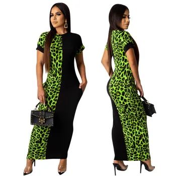 Vasarą moterys Leopardas spausdinti ilga suknelė trumpomis rankovėmis bodycon midi, maxi suknelė Moterų klubas naktį šalies ilgos suknelės vestidos 2019