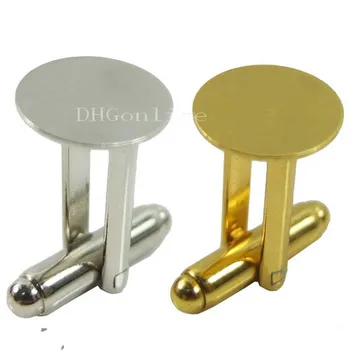 100 VNT Metalo Tuščias, Padengtą CuffLink RANKOGALIŲ segtukai Tuščią 15mm Trinkelėmis Nickle Aukso Pasirinkimas