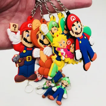 10VNT Anime Pav Super Mario Bro Keychain Minkštas PVC Luigi Mario Animacinis Personažas, Raktų Žiedas Key Chain Ventiliatorius Dovanų Kolekcija