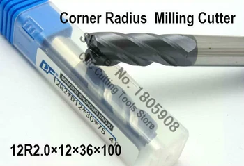 1PCS 12R2.0*12*36*100 12mm 4 fleitos Įtvirtino Karbido Kampo Spindulys endmill CNC router tiek frezavimo pjovimo įrankis