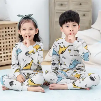 2020 m. Rudenį Medvilnės Pižama Rinkiniai Dideli Berniukai Mergaitė Animaciją ilgomis rankovėmis Sleepwear 2 Gabalas Vaikų Pijamas 3-14T Paauglys Kostiumas