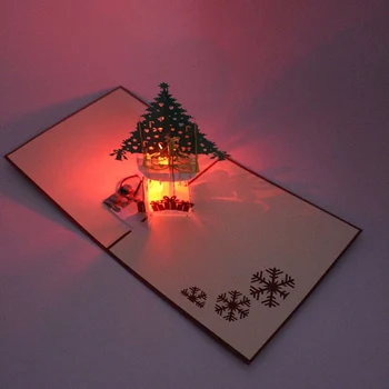 3D Popieriaus Pjovimo LED Kalėdų Sveikinimo Kortelė Rankų darbo Pop-Up Atvirukas Dovanos Gimtadienio Žėrintis Kalėdų Muzikos atvirukas