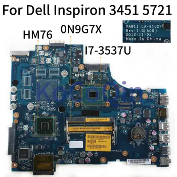KoCoQin Nešiojamojo kompiuterio motininė plokštė, Skirtas Dell Inspiron 17R 3721 5721 I7-3537U Mainboard KN-0N9G7X 0N9G7X VAW11 LA-9102P SR0XG CPU