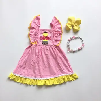 Kūdikių mergaičių vasaros drabužių vaikams atgal į mokyklą dress pieštuku spausdinti suknelė vaikai boutique rožinė suknelė mathing priedai