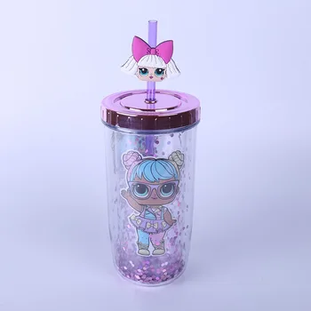 LOL Staigmena Lėlės Puodelis China vientisos Spalvos Dvigubo Plastiko Vandens Taurė Cartoon Anime Mergina Modelis Virdulys Mielas Butelis Dovana 300-400 ml žymės