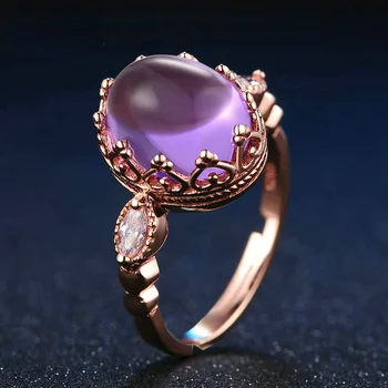 MOONROCY Kubinis Cirkonis Rose Aukso Spalvos CZ Kristalų Violetinė Opalas Žiedas Ovalo formos Papuošalai Didmeninė Moteriški Žiedai Merginos Lašas Laivybos