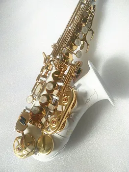 Naujas aukštos kokybės sopranas saksofonas Balta saksofonas Lenktas soprano sax Užbaigti detalės