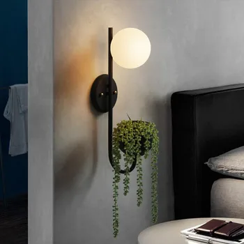 Naujas Dizaineris Retro BedroomGlass Kamuolys Augalų LED Sienos Lempos Šiaurės Naktiniai Restoranas Veidrodis, Sienos, Apšvietimas Šviestuvai Nemokamas Pristatymas