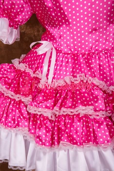 Seksualus Rakinama Hot Pink Ratas Satino Nėriniais Bailys Tarnaitė Trumpą Suknelę Cosplay Kostiumų Vienodas[S006]