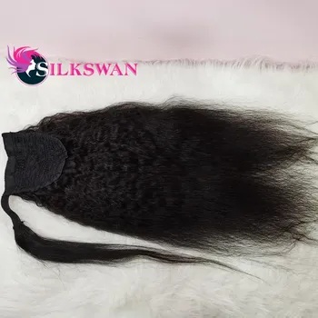 Silkswan Plaukų Keistą Tiesūs plaukai surišti į uodegą Brazilijos Remy Plaukų Įrašą Ponytails Wrap dėl Yaki Ponytails Pratęsimo