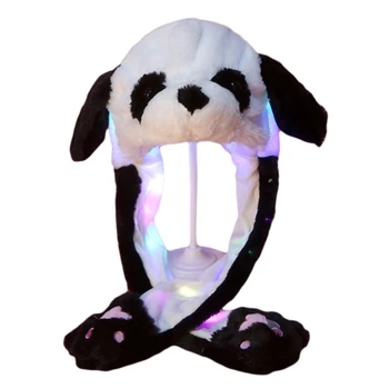 Suaugę Vaikai Šviesą Pliušinis Gyvūnų Skrybėlę su persikėlimu į Ausis Animacinių filmų Triušis Zuikis Panda LED Žėrintis Earflap Bžūp Kimštiniai Žaislai