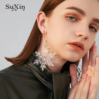 Suxin Skaidrios dervos pakabukas auskarai moterų šiuolaikinės bohemijos Geometrinis aikštėje akrilo Pakabukas auskarai, vestuviniai papuošalai