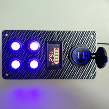 Universalus 12-24V Valtis Marine Automobilių On-Off Blue 4 LED Svirtinis Jungiklis, Skydelis Dual USB Įkroviklis Voltmeter Indikatorius