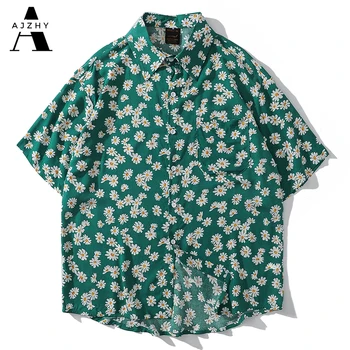 Vasaros Marškinėliai Vyrams Daisy Gėlių Spausdinti Havajų Marškinėliai Kvėpuojantis Streetwear Harajuku korėjos Mygtuką Iki Marškinėliai Vyrams Medvilnė