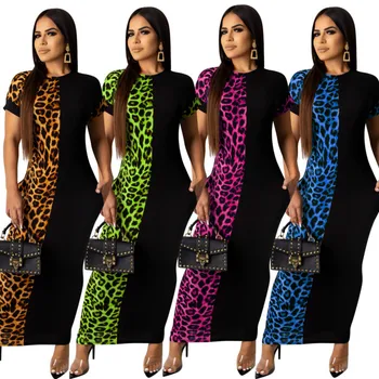 Vasarą moterys Leopardas spausdinti ilga suknelė trumpomis rankovėmis bodycon midi, maxi suknelė Moterų klubas naktį šalies ilgos suknelės vestidos 2019