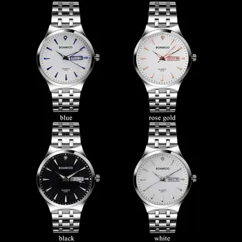 Vyrai, kvarciniai laikrodžiai plieno verslui kalendorius laikrodžiai 2017 BOAMIGO prekės sidabro dovana laikrodžius 30m atsparus vandeniui Relogio Masculino