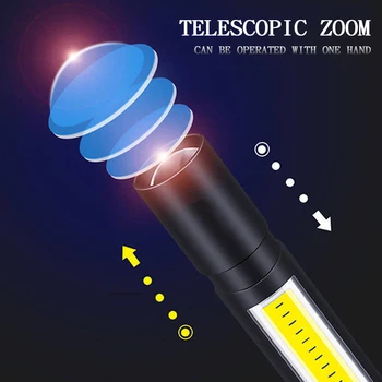 ZHIYU Įkraunama LED Žibintuvėlis COB+XPE Fakelas Zoomable Dėmesio Fotoblykstės 3 Režimais, atsparus Vandeniui Dirbti Avarinės Šviesos Lanterna