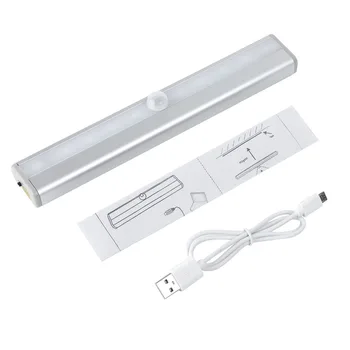 10 LED Judesio Jutiklis Šviesos USB Įkrovimo Jutiklis Nakties Šviesos Spinta, Šviesos, Spintelė, drabužių Spinta, Virtuvės Laiptų Magnetinio Stick-on