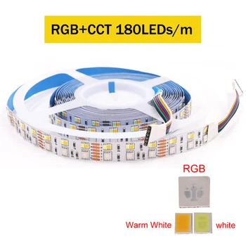 12V 24V RGBCCT LED Šviesos Juostelės 5M 5050 2835 SMD Flexibla LED Juosta RGBW RGBWW 60 90 180Leds/m Vandeniui LED Juostele Virvę Dekoras