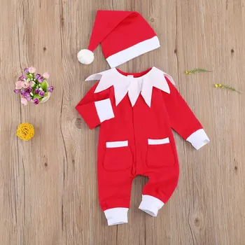2020 Kalėdų Naujagimiui Baby Girl Berniukas Jumpsuit Santa Claus Romper Naujųjų Metų Kūdikis Raudonos Spalvos Drabužius Kalėdų Kostiumai
