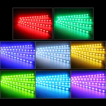 4pcs Automobilių RGB LED Juostelės Šviesos Brūkšnys Grindų RGB LED Juostelės Automobilių Dekoratyvinis Stilius, Atmosfera, Žibintus, Automobilio Salono Lemputė Su Nuotolinio 12V