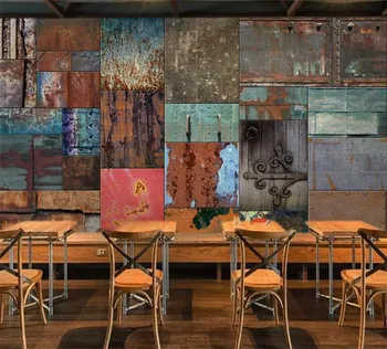Custom 3d freskos Asmenybės šviesą 3D surūdijęs geležinis lakštas metalo pramonės didelis sieninis baras KTV tapetai, Kavinė Restoranas tapetai