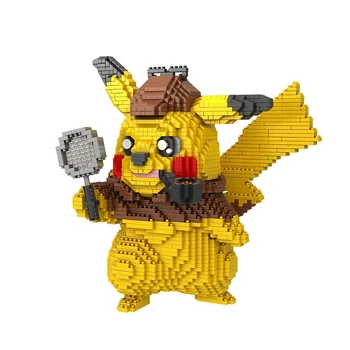 Detektyvas Pikachued Diamond Blokai Žaidimas Filmą Veiksmų Skaičiai Žaislai 2750pcs Micro Blokai Vaikams 19.8 cm aukščio Plytų