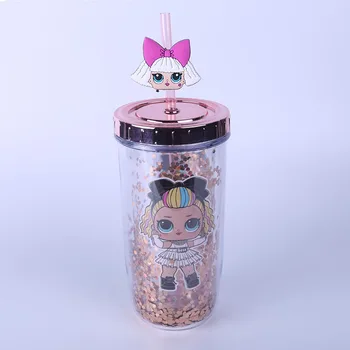 LOL Staigmena Lėlės Puodelis China vientisos Spalvos Dvigubo Plastiko Vandens Taurė Cartoon Anime Mergina Modelis Virdulys Mielas Butelis Dovana 300-400 ml žymės