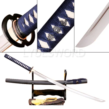 LYUESWORD Full Tang Samurajus Kardas Japonų KATANA Aštrus Peilis 1060 Anglinio Plieno, Geležies Tsuba Praktinių Namų Dekoro Nekilnojamojo