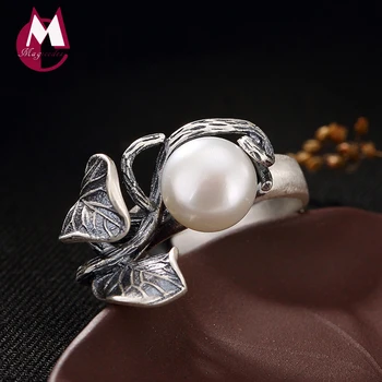 Natūralūs gėlavandenių perlų Pradinio Meilės Reguliuojamas Žiedo S990 Sterlingas Sidabro Papuošalai 2019 Moterų Vestuvių juostoje karka Žiedas R35