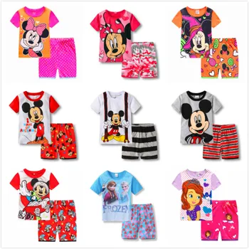 Nauji Vaikai, Berniukas ir Mergaitė, Drabužiai Kūdikiams Princesė Pižama Vasaros trumpomis Rankovėmis Rinkiniai Animacinių filmų Automobiliai Mickey Minnie Mouse Vaikų Sleepwear
