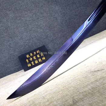 Nuostabus Kovos Broadsword Nekilnojamojo Aštrių Damasko Plieno Lankstymo Blue Blade Full Tang Sabre Kardas Katana Gražus Metalo Amatų