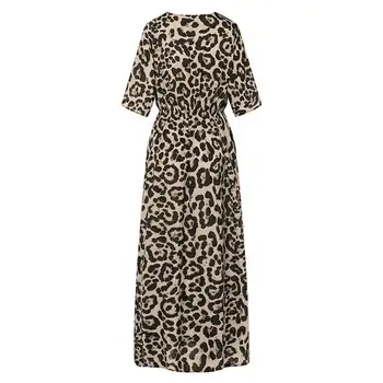 VONDA Moterų Leopard Print Suknelė 2021 M. Rudenį Sexy V Kaklo Pusė Rankovių Aukštos Juosmens Šalis Padalinta Ilgos Suknelės Atsitiktinis Vestido Plius Dydis