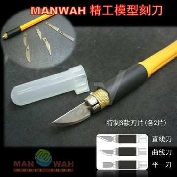 WANWAH MW-2145 Modelis Įrankiai Modelis Drožyba Peilis Hobis Peilis su 3 Skirtingo Tipo Peiliukai (6pcs Peiliukai)