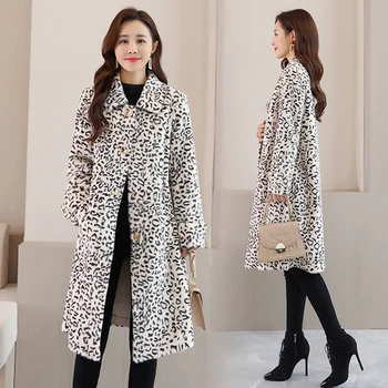WYWAN Žiemos naujo stiliaus mados ir elegantiškas temperamentas leopardas spausdinti slim kailio paltas su ilgomis rankovėmis korėjos gyventojas