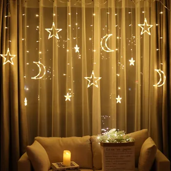 ZUCZUG Kalėdų Žiburiai Apdailos Atostogų Žiburiai Užuolaidų Lempos Vestuvių Neon Žibintų LED Lempos String Moon Star Lempos Šviesos Fėja