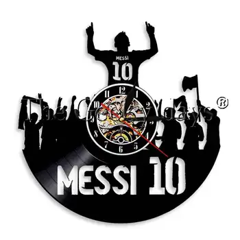 Įžymybės Messi 10 Futbolo Siluetas LED Šviesos Vinilo Įrašas Sieninis Laikrodis Futbolo Pergalę Cheers Sienos Kabo LED Šviesos