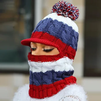 Šiltas Kaklo Megzti Skrybėlę Kailio Pompoms Kaukė Žiemos Bžūp Mergina Jojimo Vilnos Megztus Skrybėlę Spalvinga Moterų Vientisas Kepurės Moterims, Lauko Skrybėlę