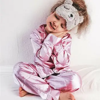 2020 Nauji Kūdikių Pižama Vaikams, Kūdikių Berniukų, Mergaičių Šilko Satino Pižama Vaikams ilgomis rankovėmis Pjs Nustatyti, naktiniai drabužiai Sleepwear 2VNT Drabužius, 1-7Y