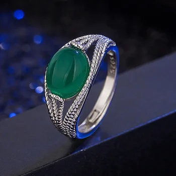 BaliJelry Retro Žiedai 925 Sidabro Papuošalai Ovalo Formos, Smaragdas Brangakmenio Atidaryti Žiedas Moterims, Vestuvių, Sužadėtuvių Priedų Didmeninė