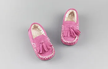 Berniukai ir mergaitė batai storu medvilnės batai,slydimo kašmyro odos batus kutai laisvalaikio bateliai 1 - 3 metų amžiaus kūdikiui pupelių Mokasinai A36A