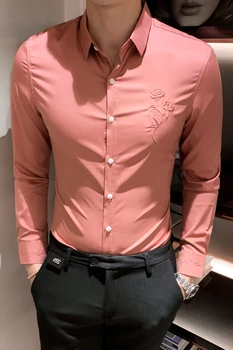 Britų Stiliaus Marškinėliai Vyrams Rudenį Naujų Gėlių Siuvinėjimas Smokingas Marškinėliai Ilgomis Rankovėmis Paprasta Slim Fit Atsitiktinis Vyrų Suknelė Marškiniai Šalis Nešioti