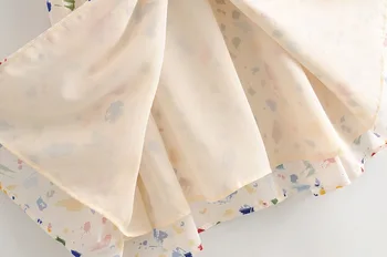 Derliaus Prancūzijoje V kaklo Priekyje Plyšio Spalvoto Spausdinimo Wrap Suknelė Atostogų Moteris Lygiosios Lankas Nėrinių Juosmens Trumpas Rankovės Midi Arbatos Suknelės