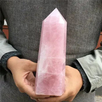 Didelės Gamtos Pink Rose Kvarco Kristalo Obeliskas Lazdelė Taško Gydymo
