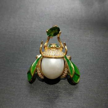 FLZB , Bičių sagė & pakabukas dizaino, natūralių perlų ir turmalinas iš 925 sterlingas sidabro su 18k auksu spalvinga papuošalai
